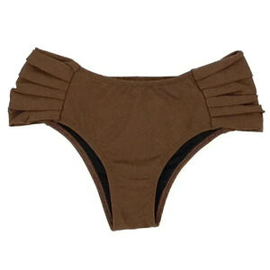 Brown Pleated‎ Bikini Bottom Small Cheeky Brief Swimsuit Bottoms Summer Beach